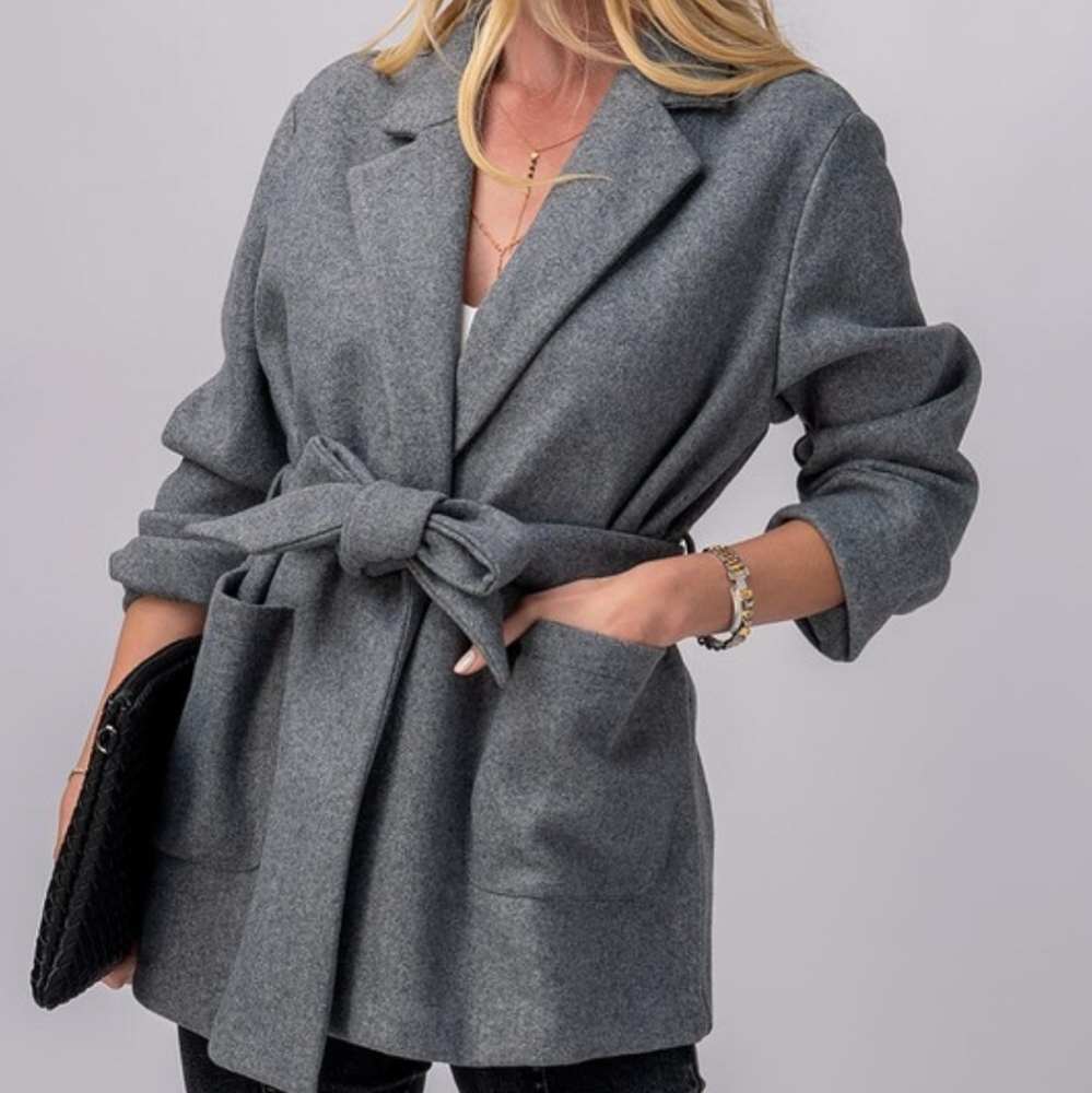 NWT double breasted Belted Jacket Coat grey Small / Medium Runs big